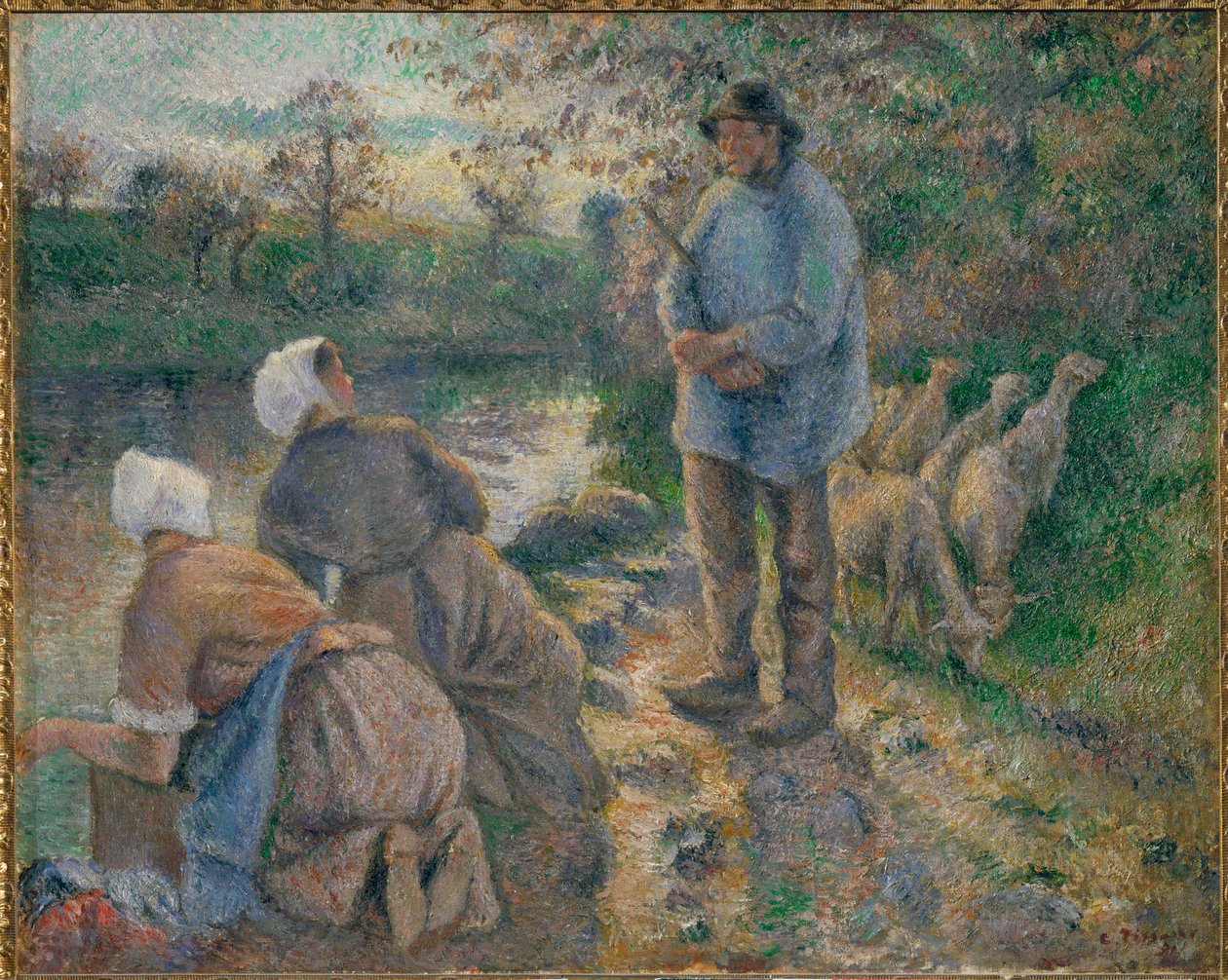 Çoban ve çamaşırcı kadınlar (tuval üzerine resim) by Camille Pissarro