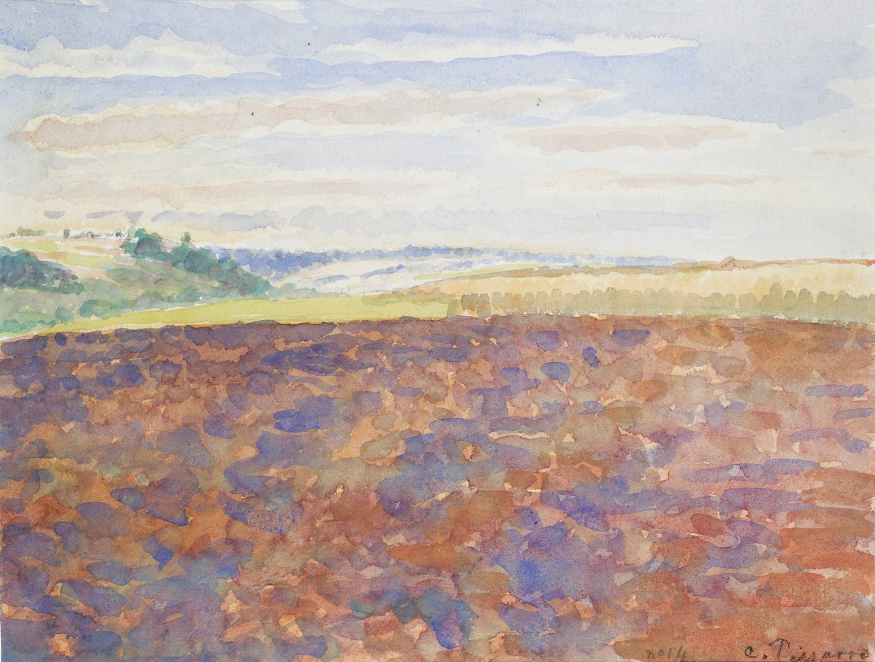 Sürülmüş tarlalı bir peyzaj çalışması, Eragny-sur-Epte, c1886-1890 by Camille Pissarro