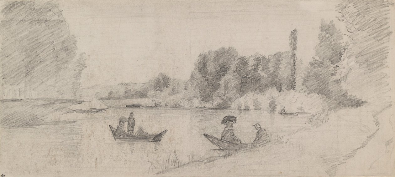Teknelerle nehir manzarasının incelenmesi, 1863-1864 by Camille Pissarro