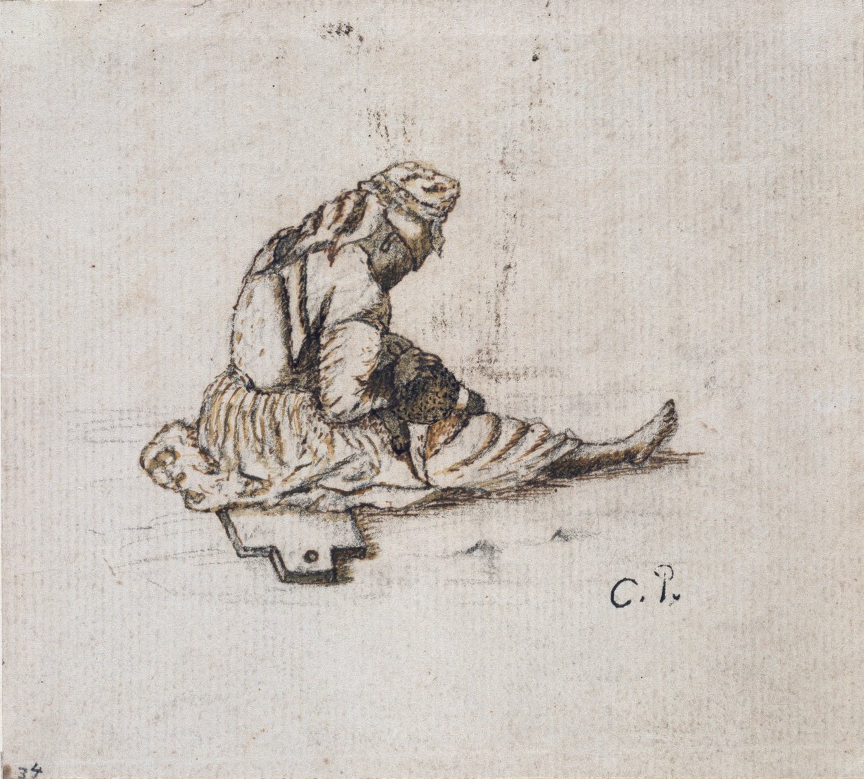 Oturan bir kadın figürünün dikiş çalışması, 1852. by Camille Pissarro