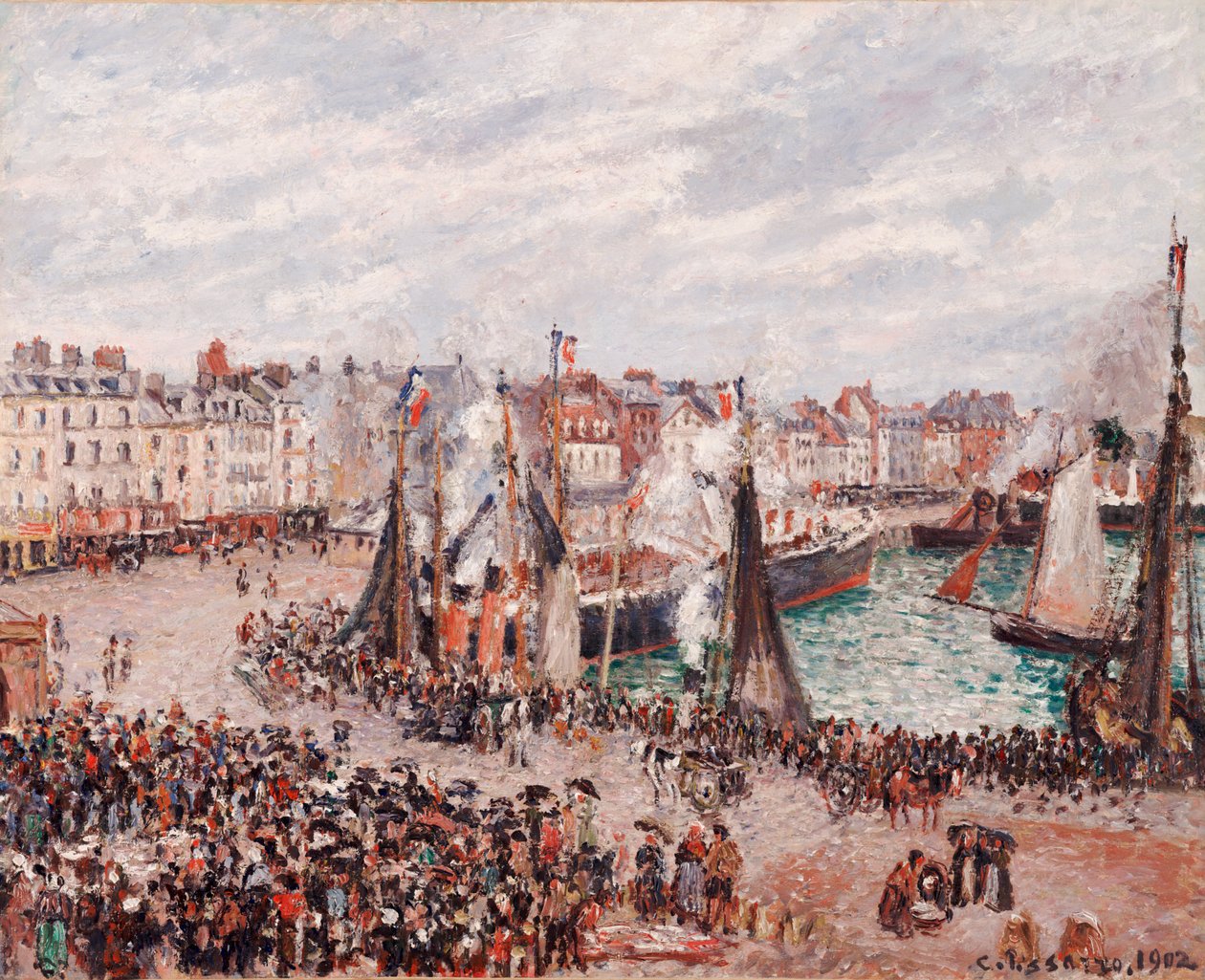 Balık Pazarı, Dieppe: Gri Hava, Sabah by Camille Pissarro