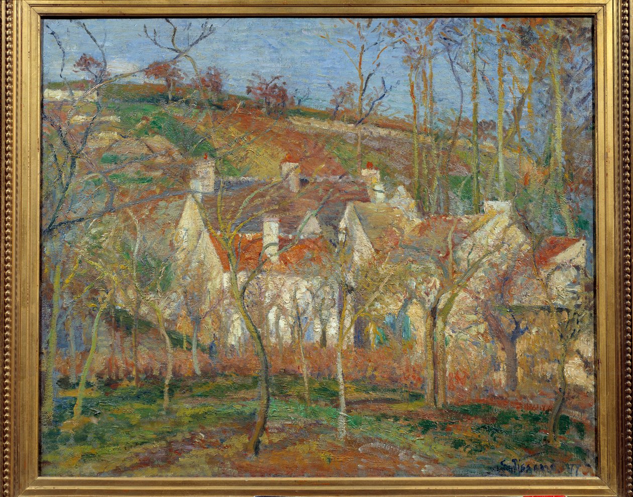 Kırmızı Çatılar, köyün köşesi, kış by Camille Pissarro