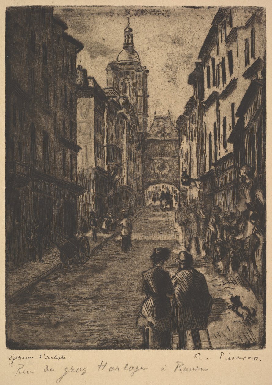 Büyük Saat Sokağı, Rouen, 1885. by Camille Jacob Pissarro