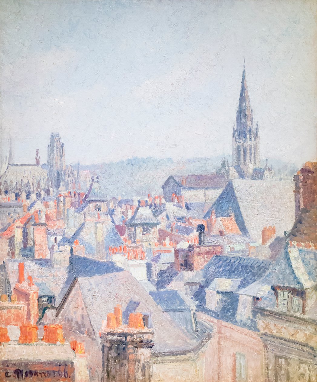 Eski Rouen çatıları, güneş ışığı by Camille Pissarro
