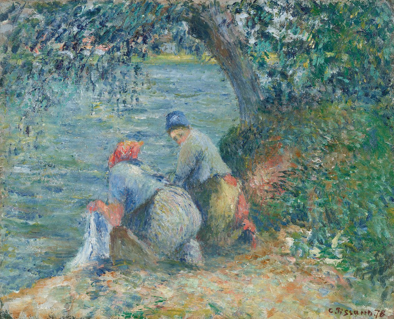 Su kenarında çamaşır yıkayan kadınlar, Pontoise, 1878. by Camille Pissarro
