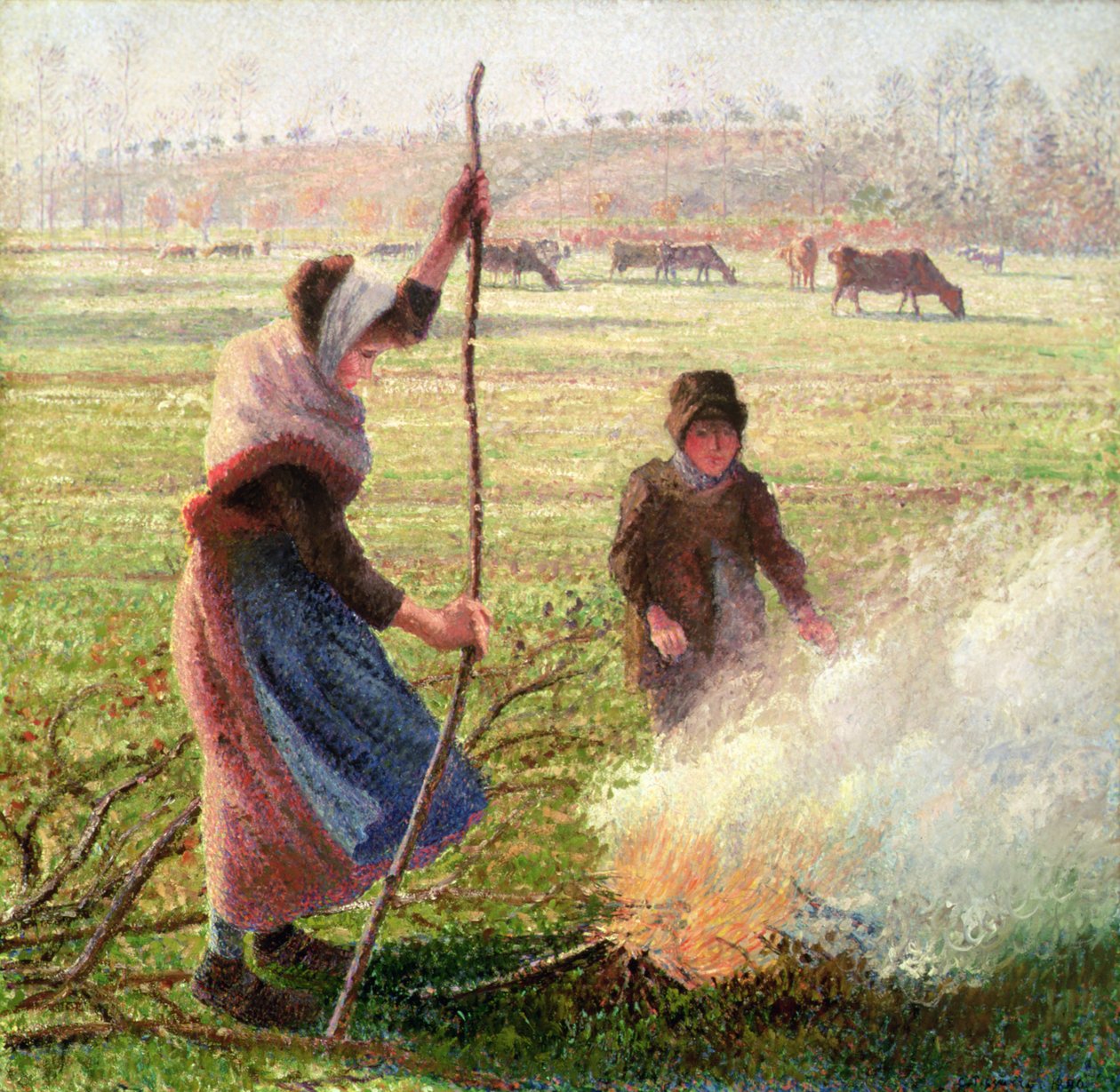 Beyaz Frost, odun kıran kadın by Camille Jacob Pissarro