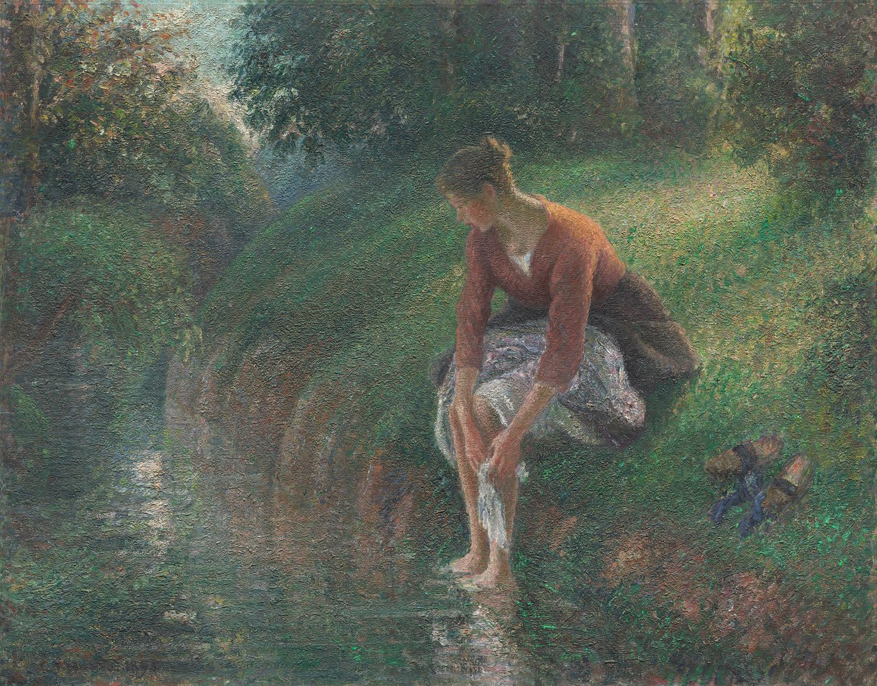 Derede Ayaklarını Yıkanan Kadın, 189495. by Camille Pissarro