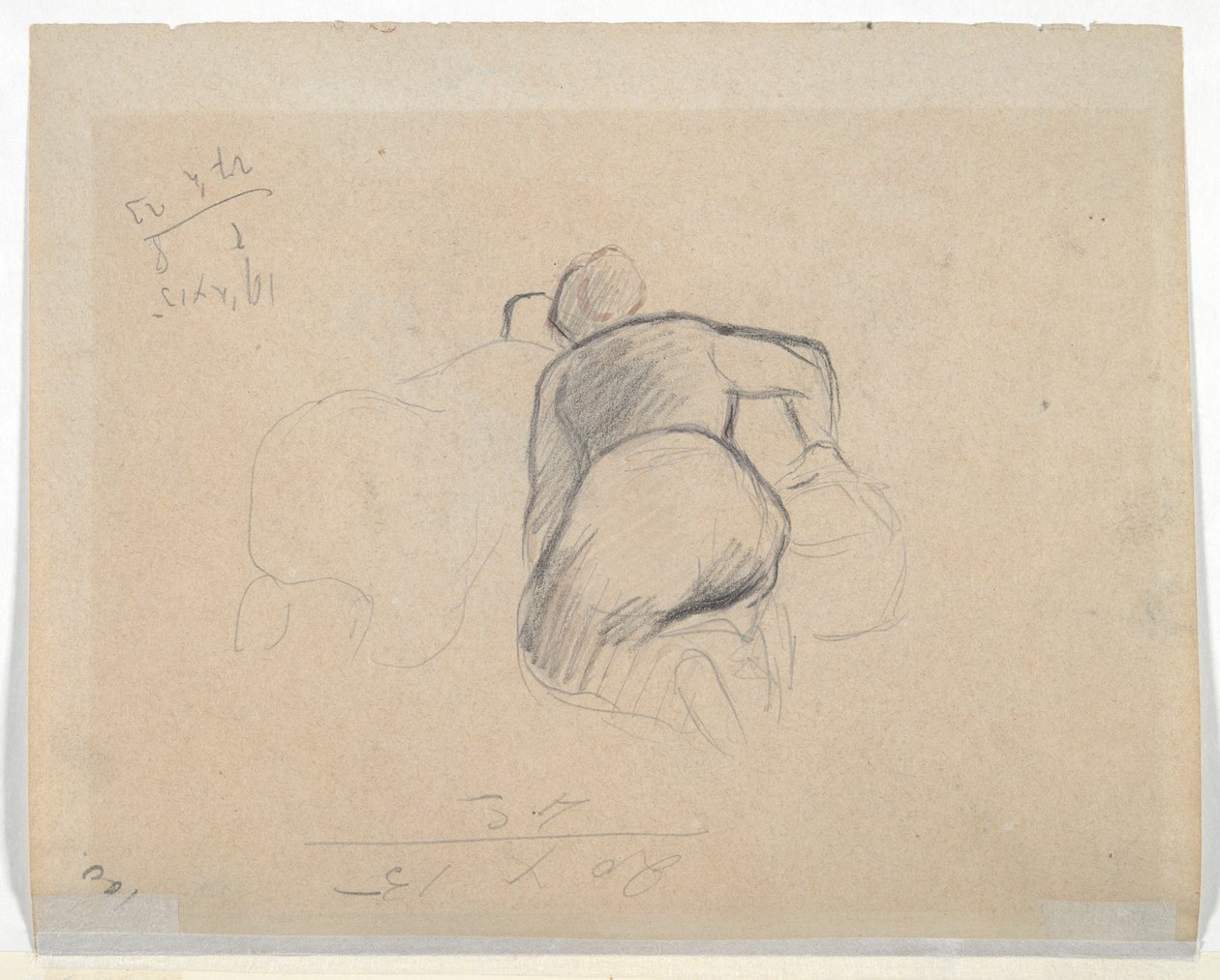Kadın Diz çökmüş (rekto); İki Çiftlik Kadını Diz çökmüş (verso) by Camille Pissarro