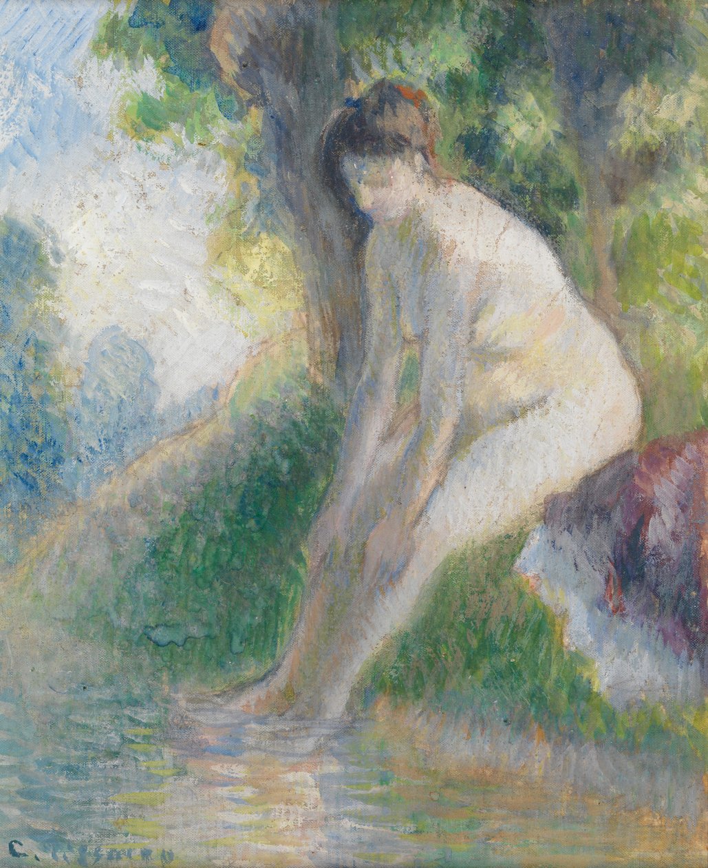 Dere Kıyısında Oturan Kadın, 1895 dolayları (gemide guaj) by Camille Pissarro