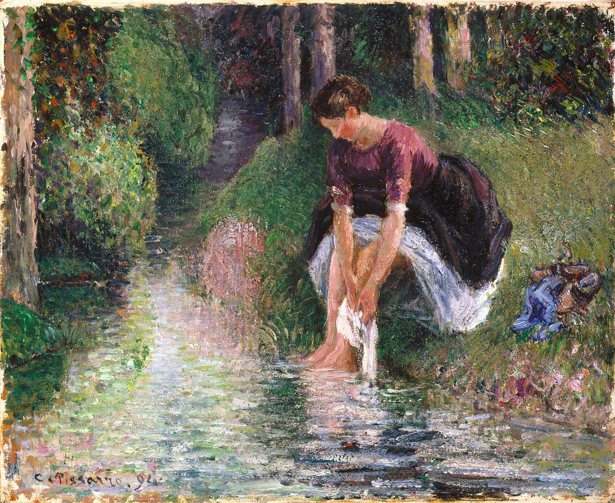 Derede Ayaklarını Yıkayan Kadın (tuval üzerine yağlı boya) by Camille Pissarro