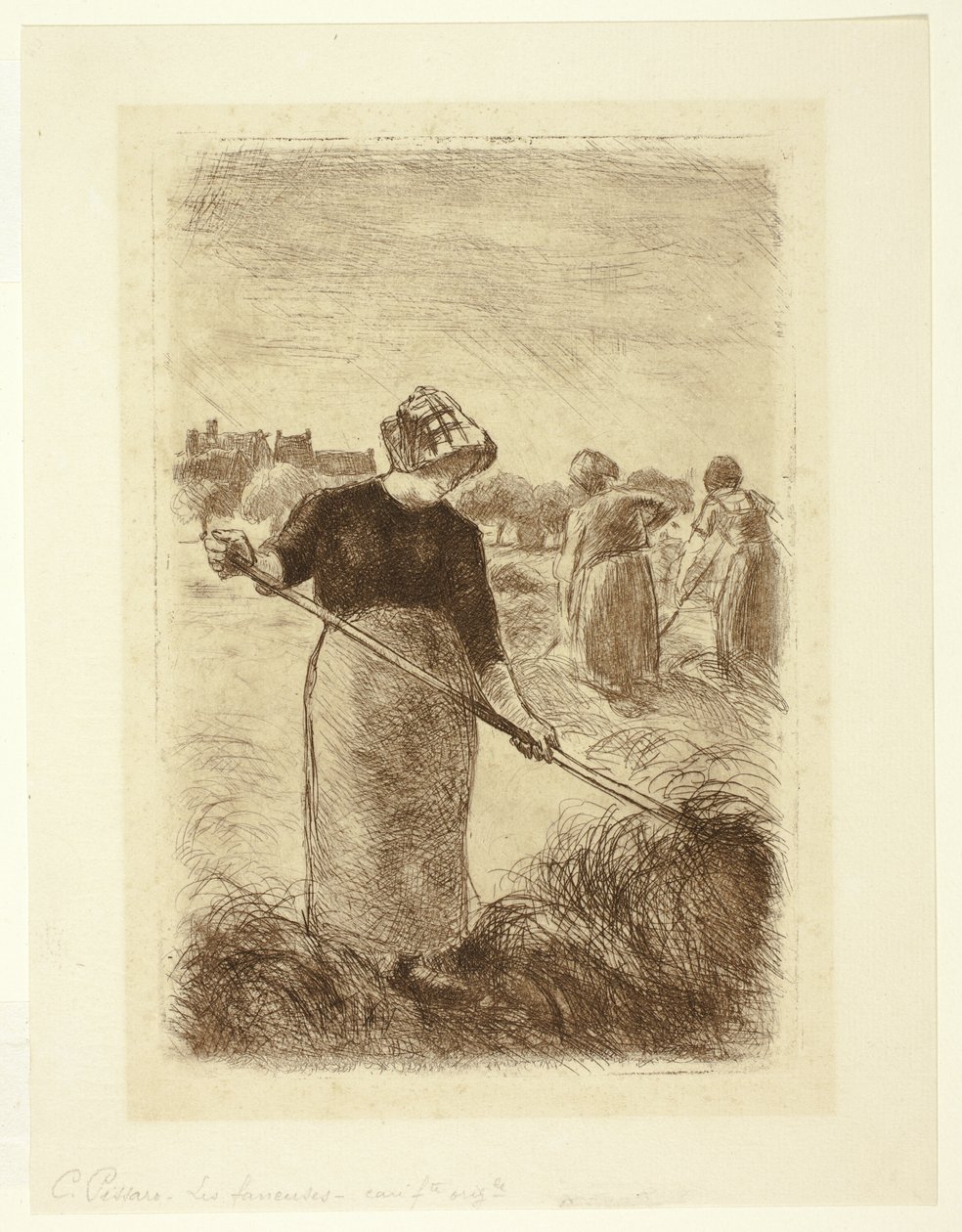 Saman savuran kadınlar by Camille Pissarro