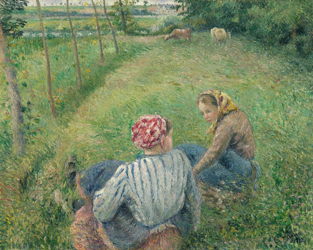 Pontoise yakınlarındaki Tarlalarda Dinlenen Genç Köylü Kızları, 1882. by Camille Pissarro