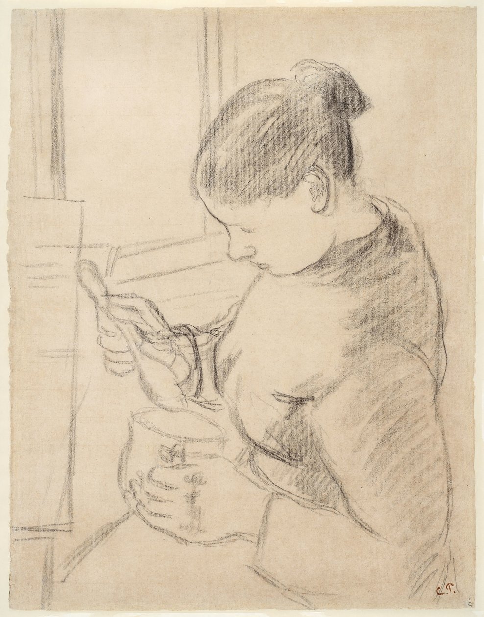 Kahvesini İçen Genç Köylü by Camille Pissarro