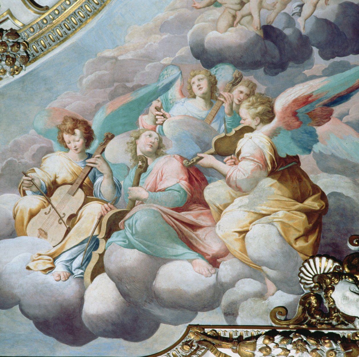 Koronun kasasından melek müzisyenlerin detayı (fresk) by Camillo Procaccini