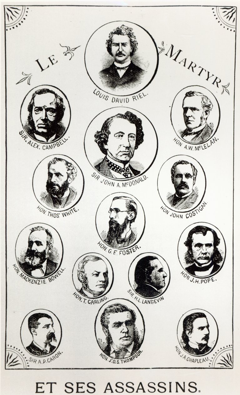 Louis Riel (1844-85) ve suikastçıları, Le Gibet de Regina'dan bir çizim, 1886'da yayınlandı by Canadian School