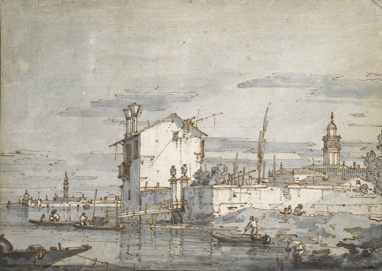 Lagünde Bir Ada (kağıt üzerinde yıkama ile kalem ve mürekkep) by Giovanni Antonio Canal