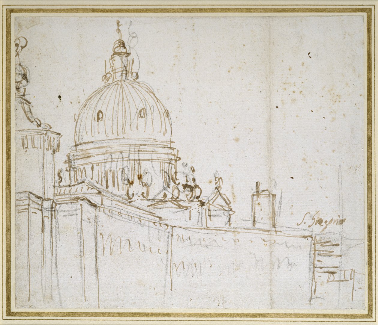 Venedik: Dogana di Mare ve S. Maria della Salute (siyah tebeşir üzerine kalem ve kahverengi mürekkep) by Giovanni Antonio Canal