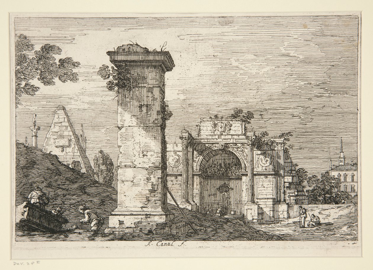 Vedute (Görüntüler) dizisinden Yıkılmış Anıtlarla Manzara by Canaletto (Giovanni Antonio Canal)