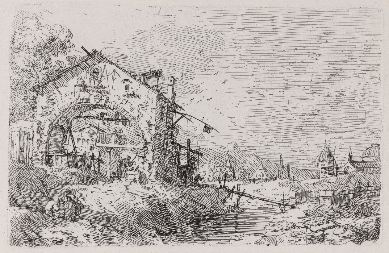 Kuyuda Bir Kadınla Manzara, Vedute (Görüntüler) dizisinden by Canaletto (Giovanni Antonio Canal)