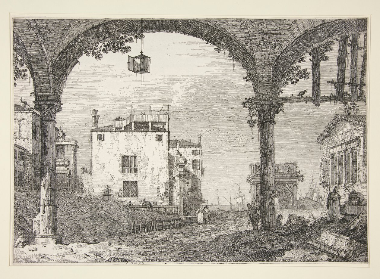 Le Portique a la lanterne (Fenerli Portiko), Vedute (Görüntüler) dizisinden by Canaletto (Giovanni Antonio Canal)