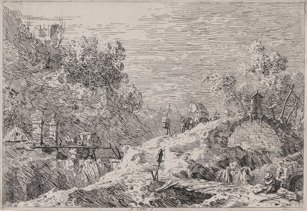 Vedute (Görüntüler) dizisinden Beş Köprülü Dağ Manzarası by Canaletto (Giovanni Antonio Canal)