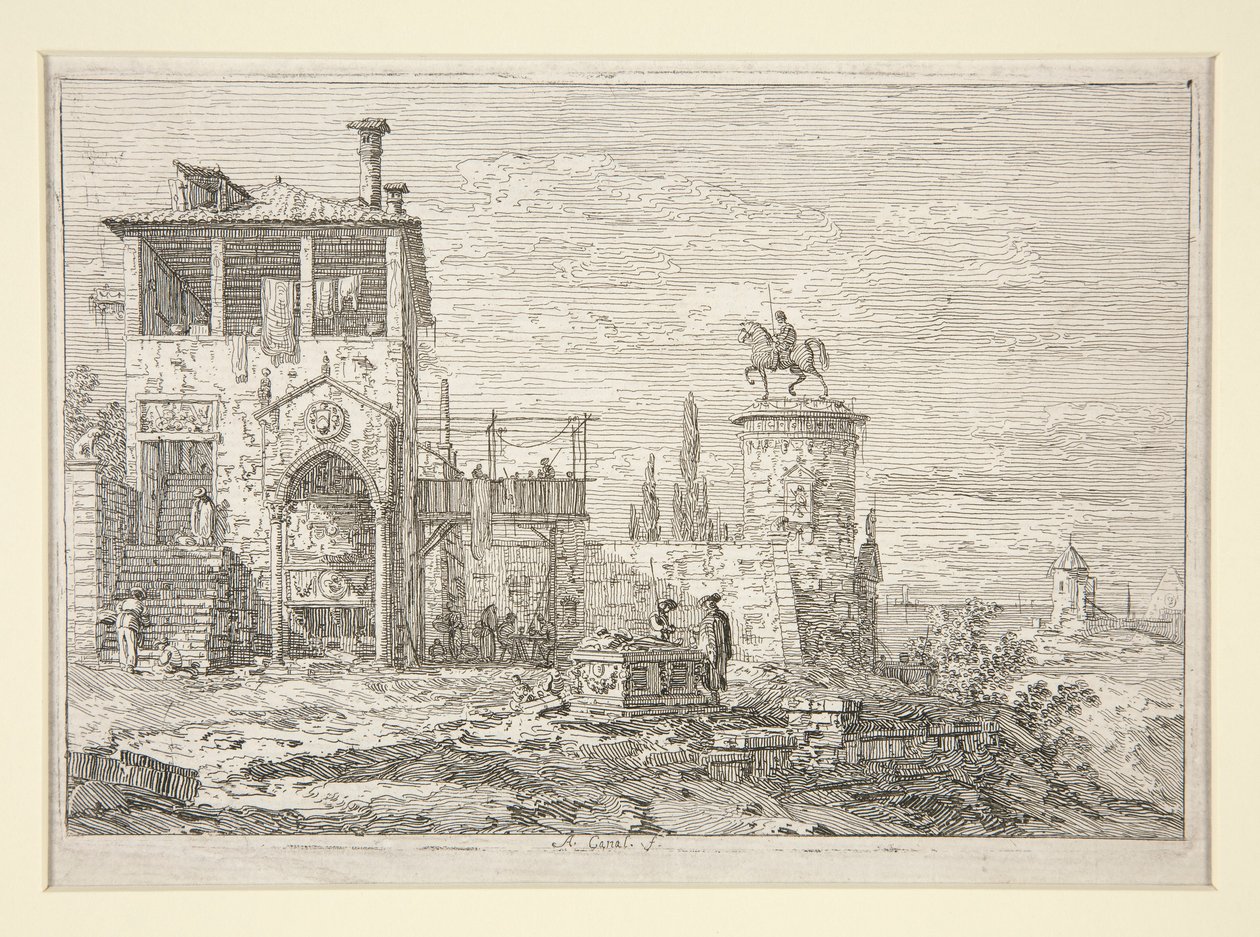 Vedute dizisinden Binicilik Anıtı (Görüntüler) by Canaletto (Giovanni Antonio Canal)