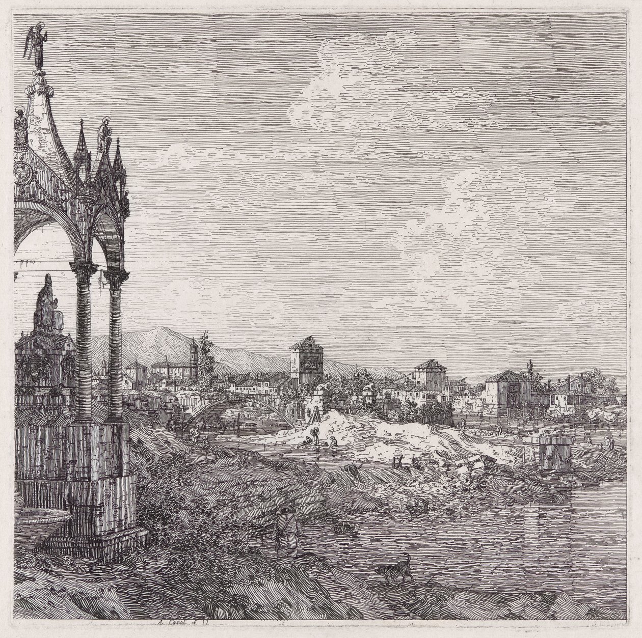 Piskoposlu Bir Kasabanın Görünümü by Canaletto (Giovanni Antonio Canal)