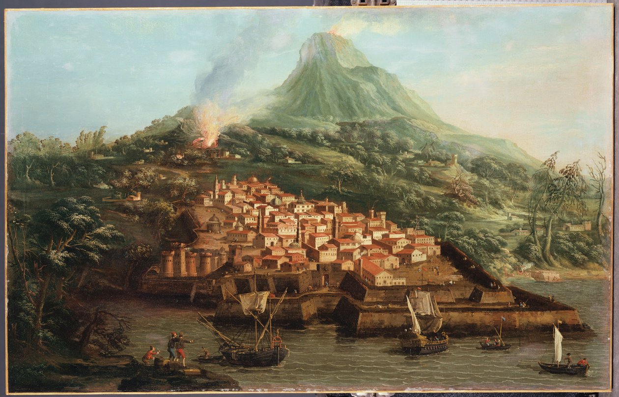 Limanı ve nakliyesi olan volkanik bir ada by Giovanni Antonio Canal