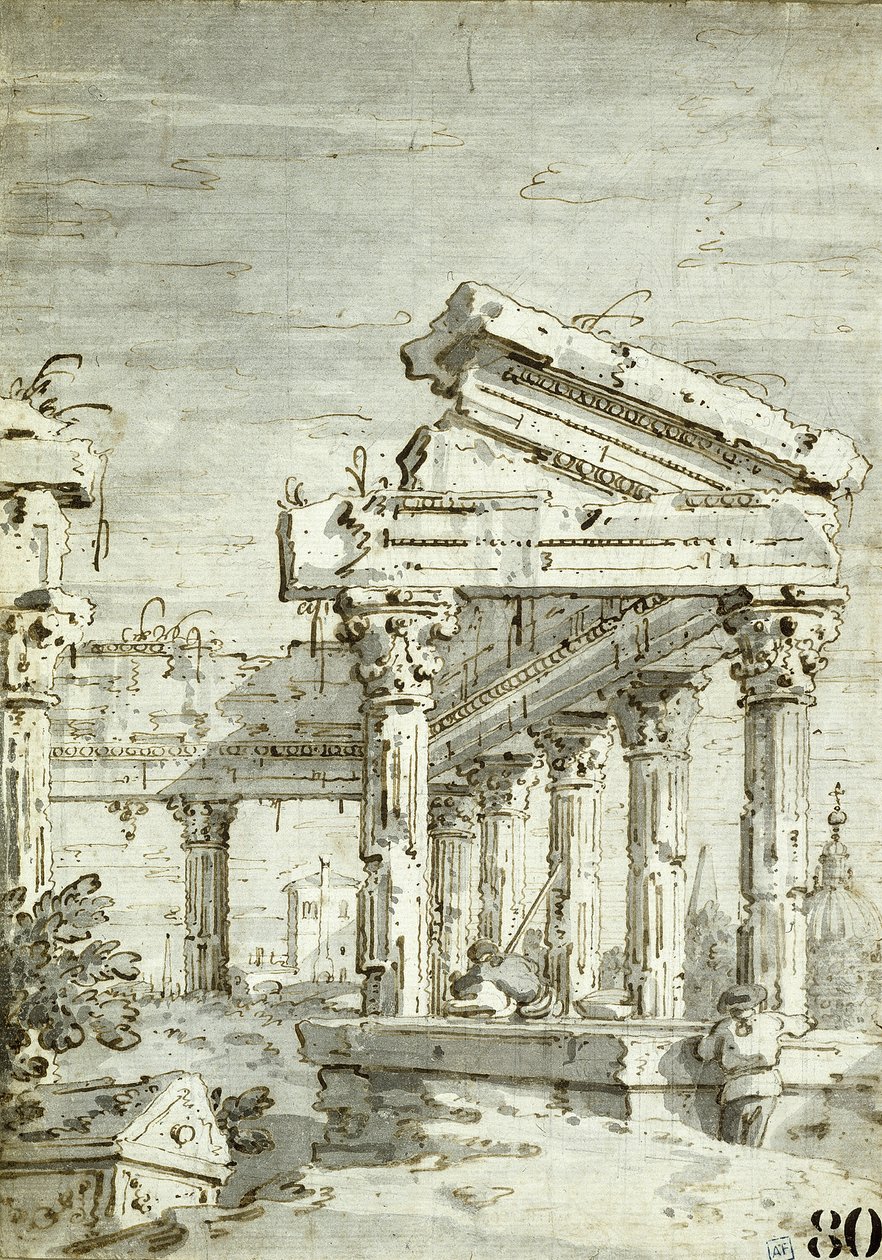 Capriccio: Yıkılmış Bir Klasik Tapınak by Canaletto