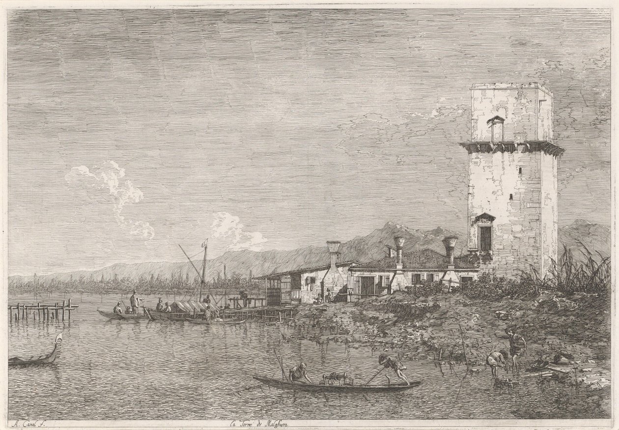 La Torre di Malghera Mevcut ve icat edilmiş mekanlardaki yüzler (dizi başlığı) Vedute altre prese da i Luoghi altre de Antonio Canal fikri (seri başlığı) by Canaletto