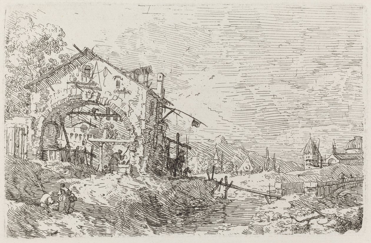 Kuyuda Bir Kadınla Manzara [sol altta] by Canaletto