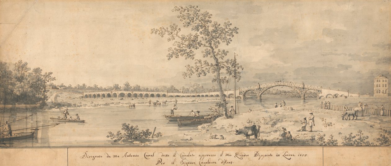 Middlesex Shore'dan görülen Eski Walton Köprüsü by Canaletto
