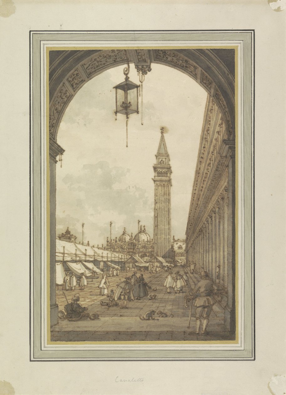 Piazza San Marco, Venedik, Güneybatıdan bakıldığında Piazza San Marco, Campanile en San Marco te Venetië ile buluştu by Canaletto