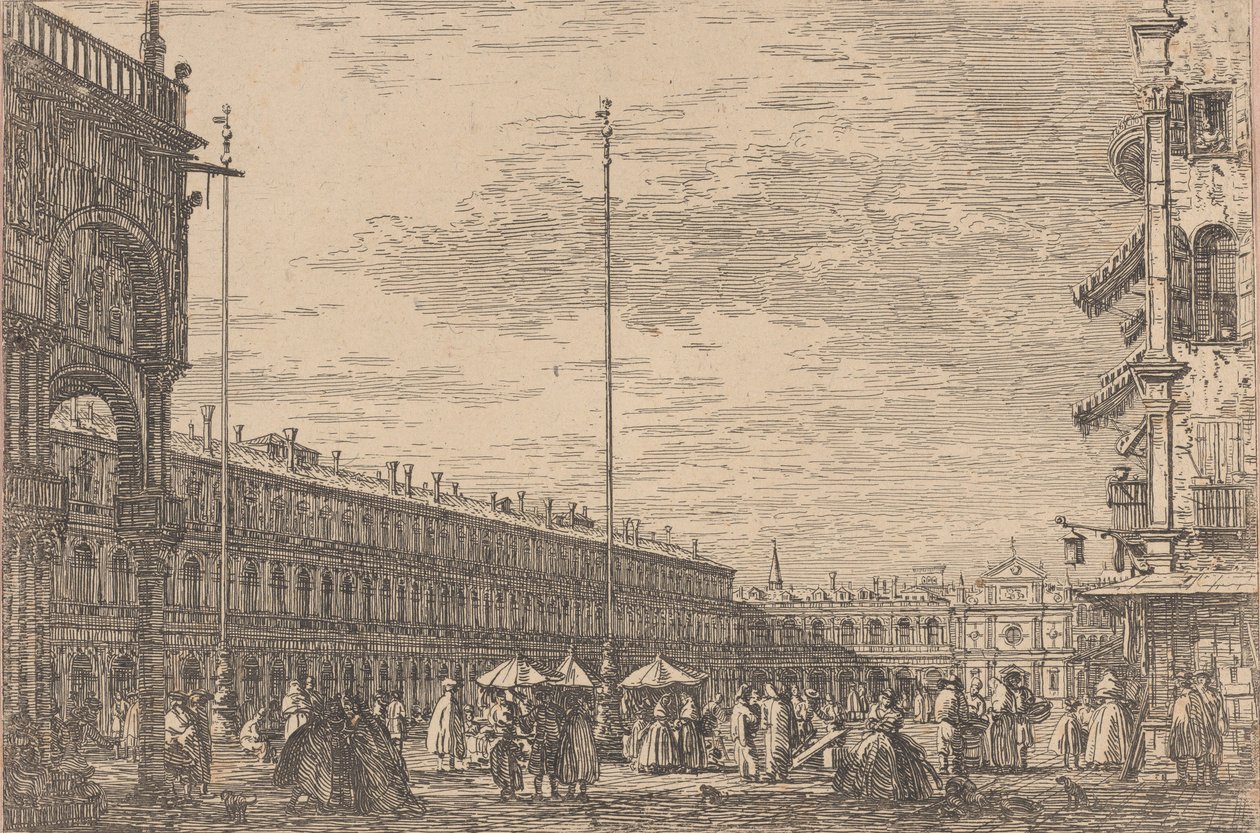 Solda Procuratie Nuove ve San Geminiano kilisesi ile Piazza San Marco ..., 1735-46. by Canaletto