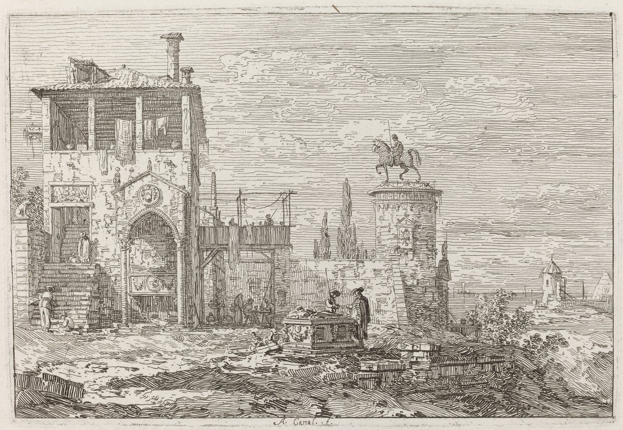 Binicilik Anıtı [sağ üst] by Canaletto