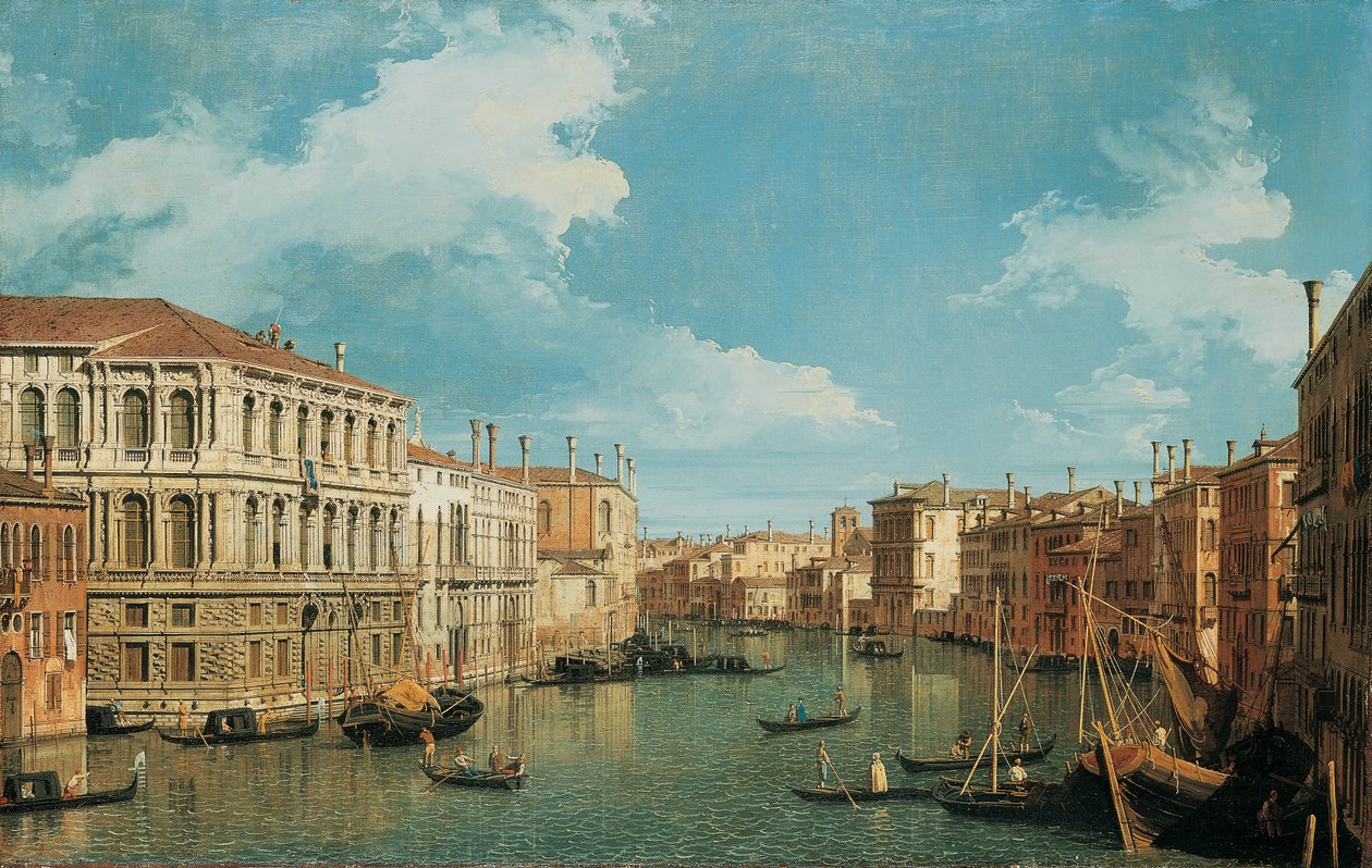 Büyük Kanal, Venedik, Kuzey-Batı Görünümlü, Palazzo Pesaro, Palazzo Foscarini ve Solda S. Stae Zirvesi ve Sağda Palazzo Vendramin-Calergi ve S. Marcuola by Giovanni Antonio Canal