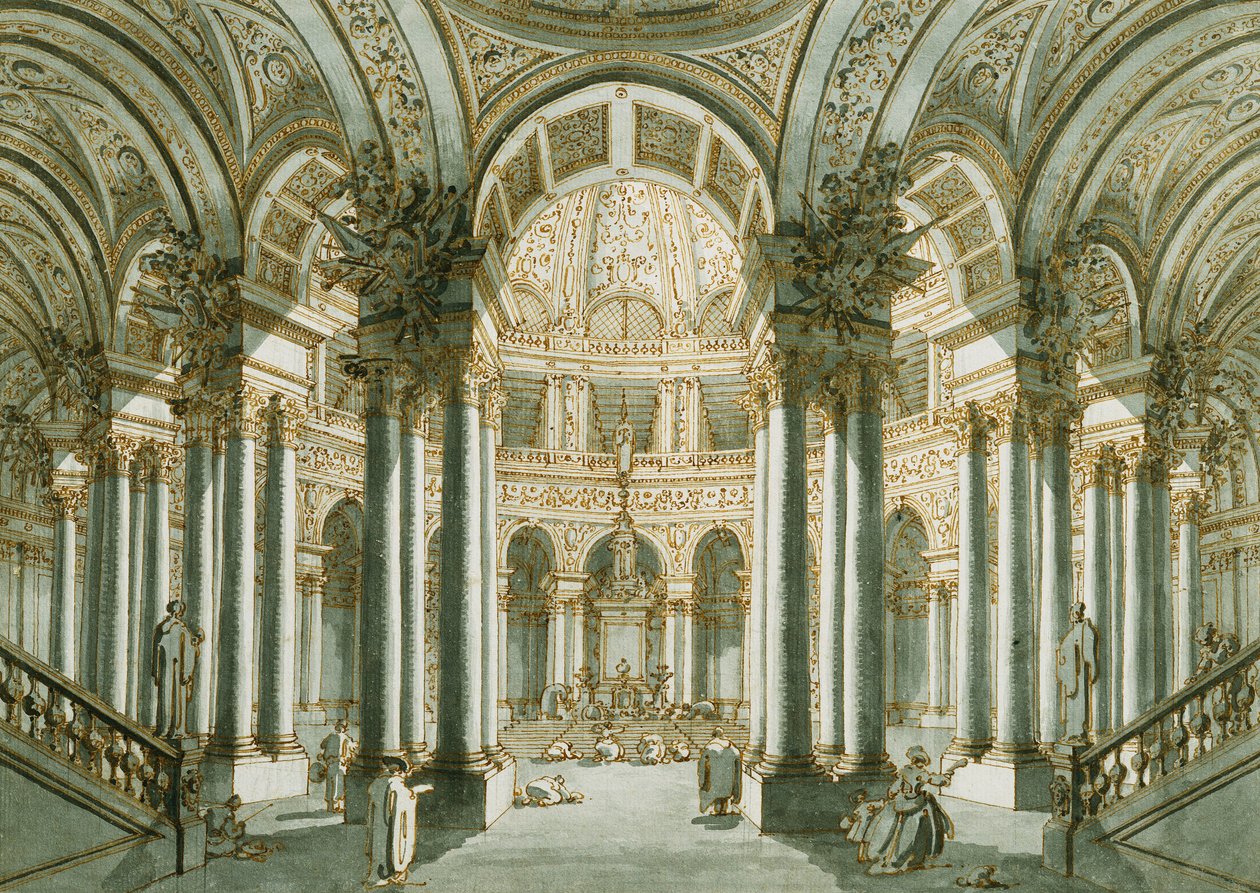 Bir Kilisenin İçi, Dua Eden Figürlerle, by Giovanni Antonio Canal