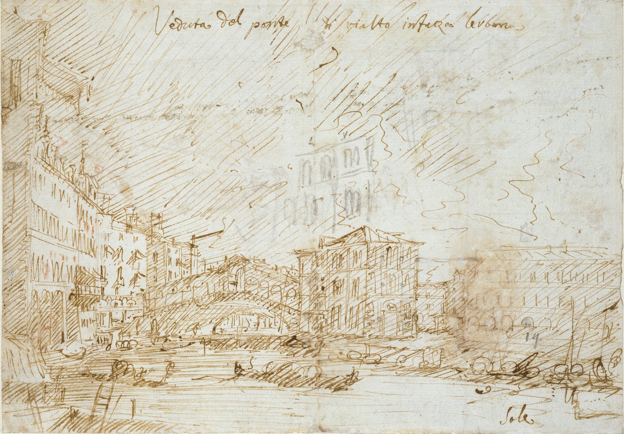 Venedik: Rialto Köprüsü, 18. yüzyılın ortaları by Canaletto