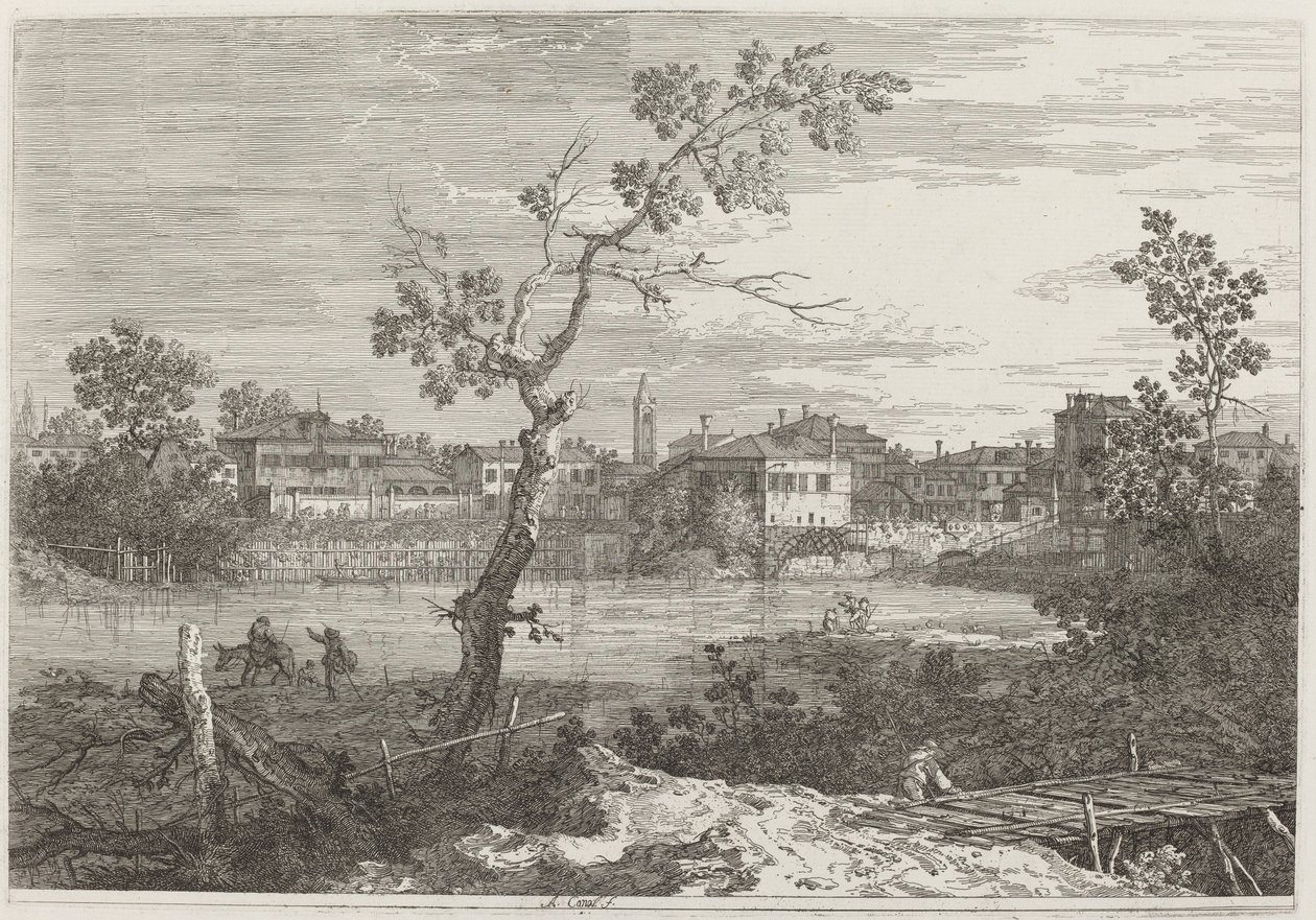 Nehir Kıyısındaki Bir Kasabanın Görünümü, c. 17351746. by Canaletto