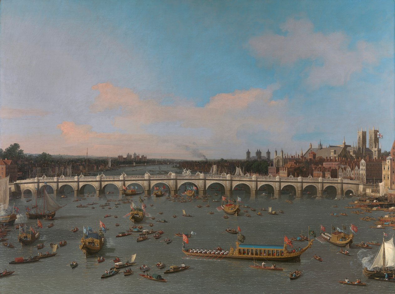 Westminster Köprüsü, Lord Mayor'ın Thames Nehri üzerindeki Alayı ile by Canaletto