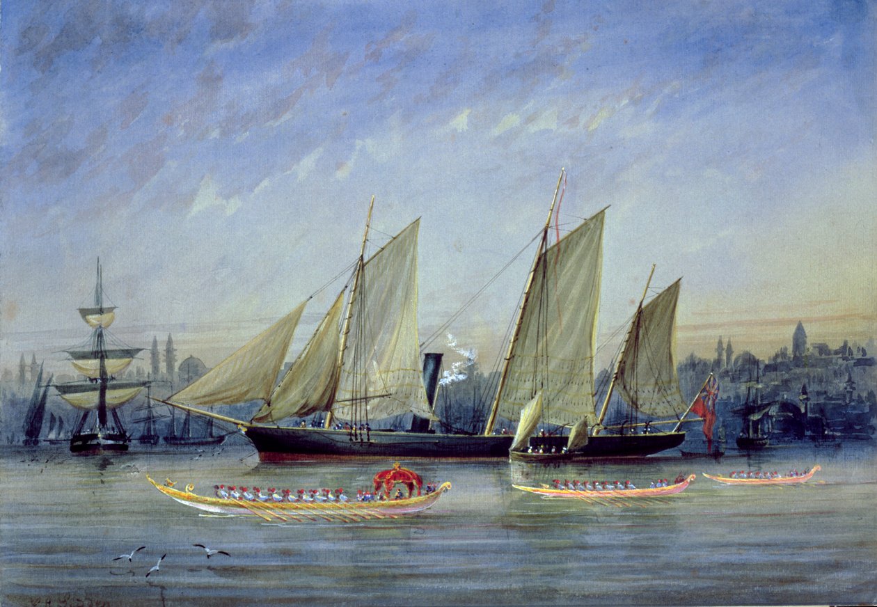 Boğaz'da Demirli Gemiler (kağıt üzerinde wc) by Capt. Charles A. Lodder