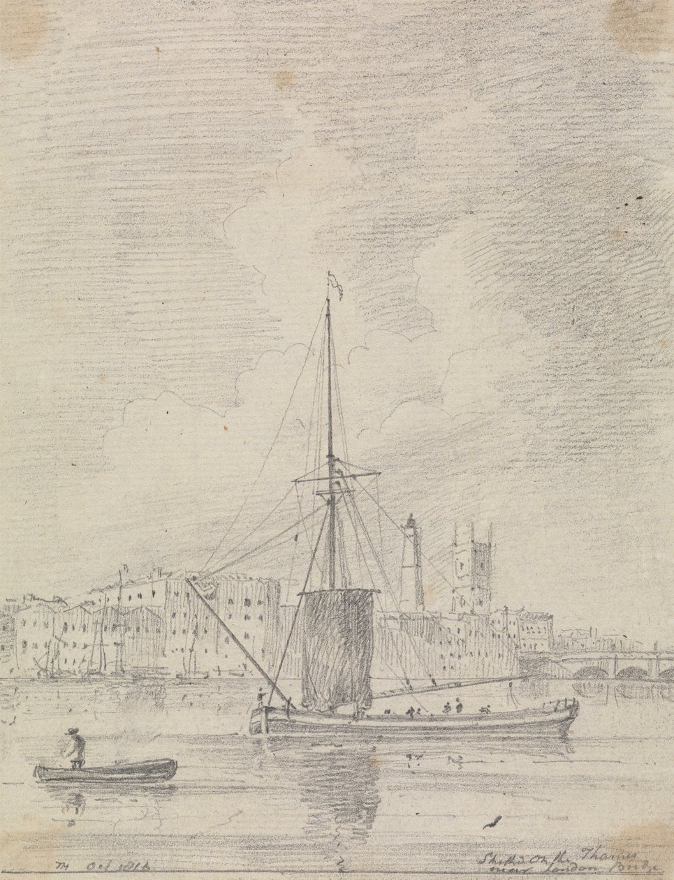 Londra Köprüsü yakınlarındaki Thames Nehri üzerindeki gemiler, Ekim 1816 by Capt. Thomas Hastings