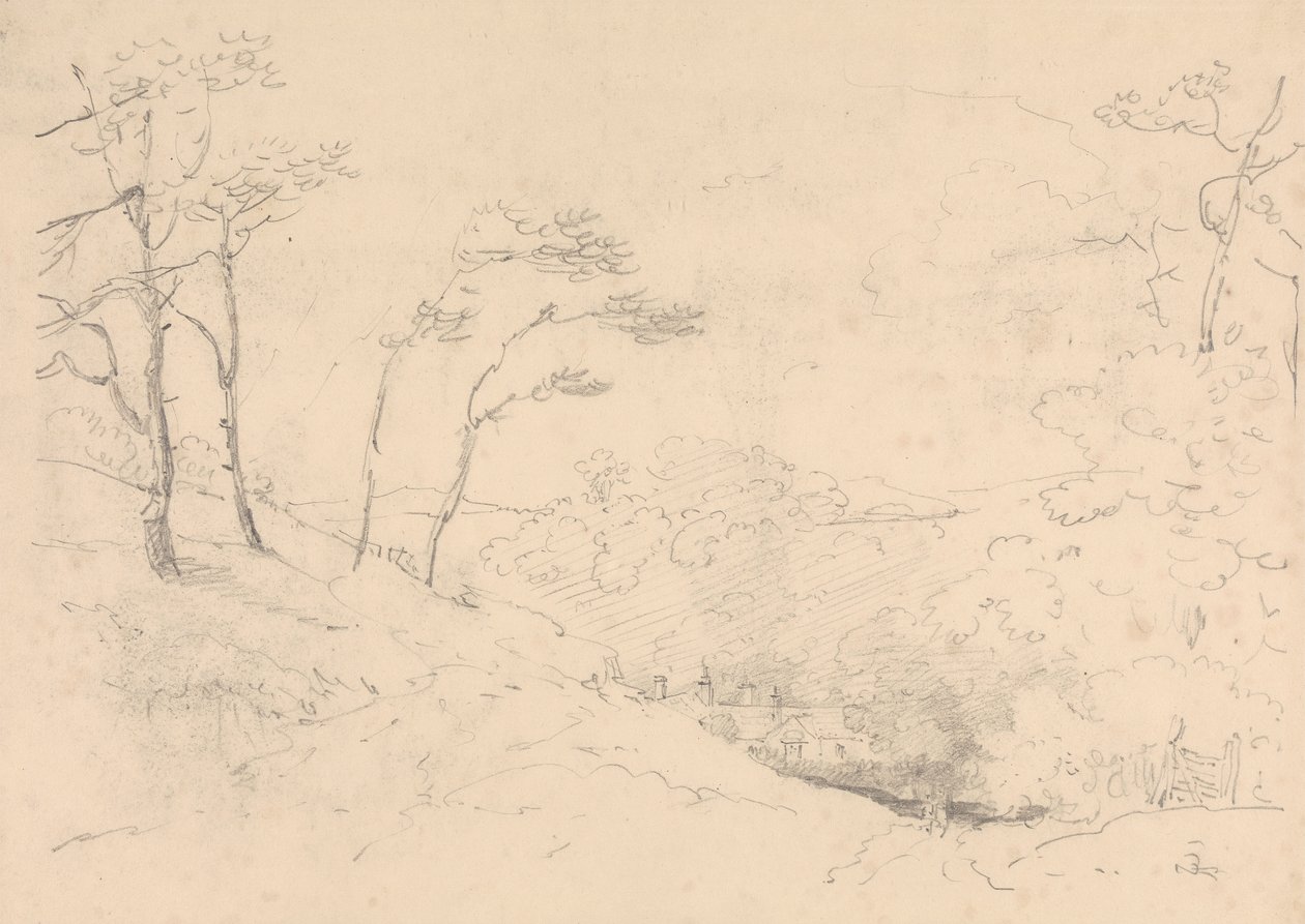 Barton Çiftlik Evi'nin yukarısındaki Ağaçlar ve Tepeler Taslağı, Wight Adası by Capt. Thomas Hastings