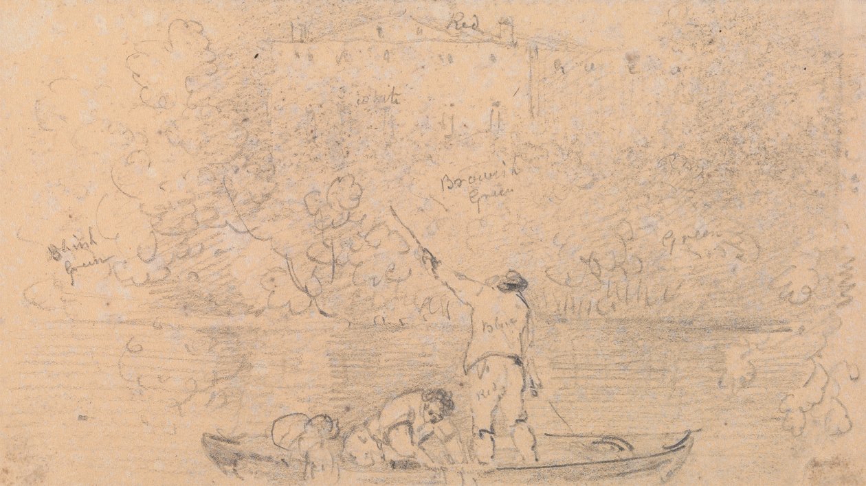 Kayıktaki İki Adam ve Kıyıdaki Bir Ev Taslağı by Capt. Thomas Hastings