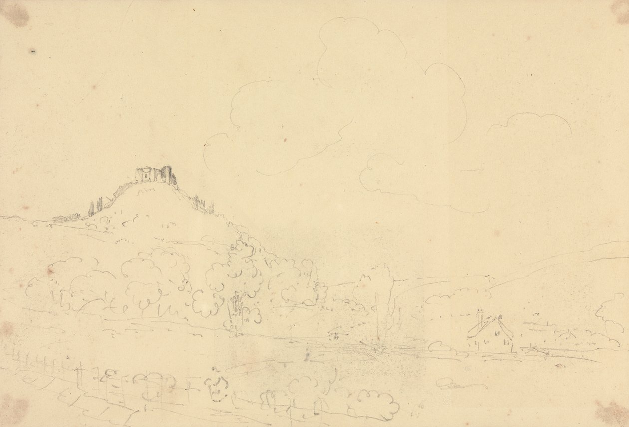 Aşağıda Evler Olan Bir Tepe Kalesi Taslağı by Capt. Thomas Hastings