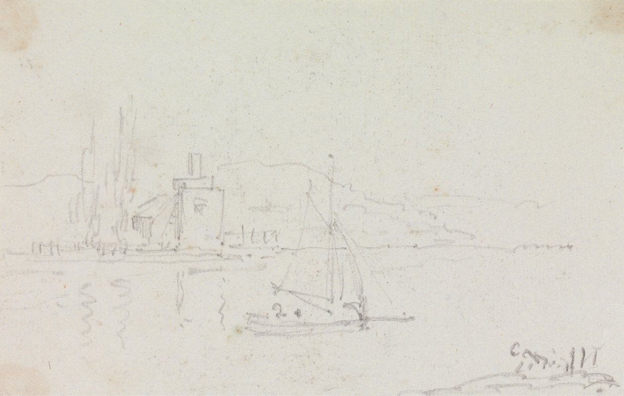 Bir Yelkenli Tekne ve Kıyıdaki Bir Bina Taslağı by Capt. Thomas Hastings