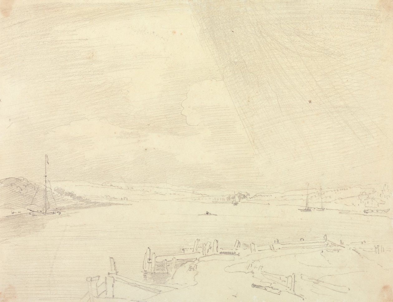 Isle of Wight, Ön Planda İskele ile Sahil Manzarasının Taslağı by Capt. Thomas Hastings