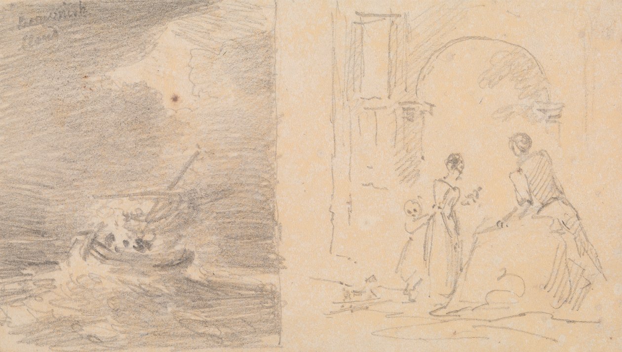 Fırtınada Bir Gemi Taslağı ve Bir Kemer Tarafından Gruplanan Bir Aile Taslağı by Capt. Thomas Hastings
