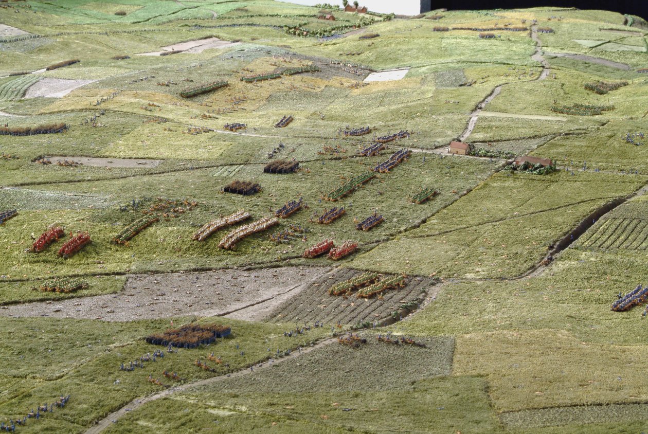 Waterloo Savaşı'ndan 18 Haziran 1815 saat 19.45'te konumlanmış askerleri gösteren diorama (karma teknik) (detay) by Capt. William Siborne