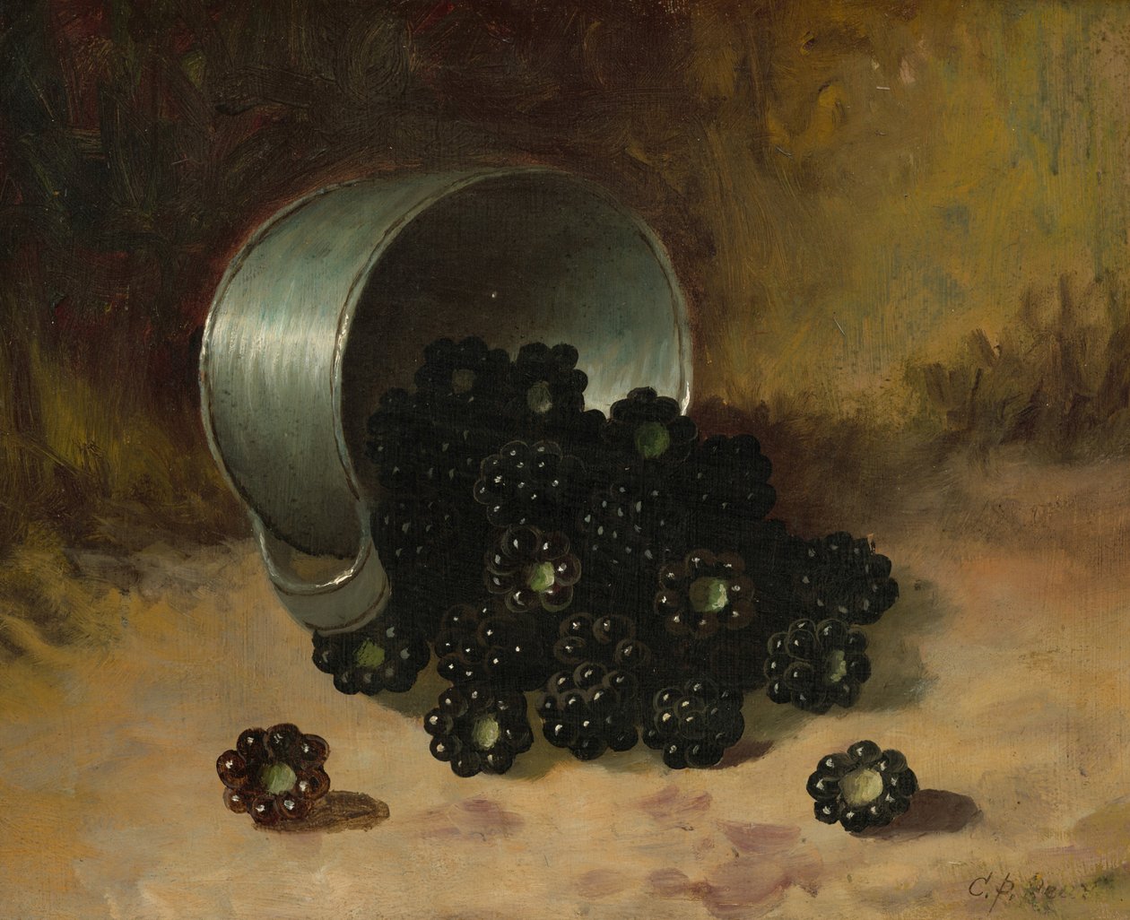 Teneke Bardaktan Dökülen Böğürtlenler, n.d. (tahta üzerine yağlıboya) by Carducius Plantagenet Ream